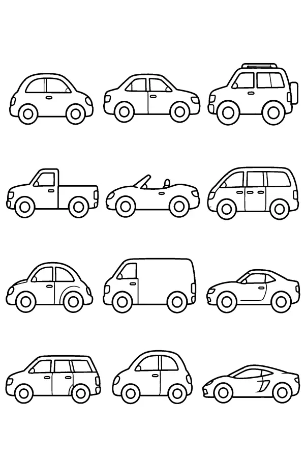 Coloriage d’une grille de douze voitures