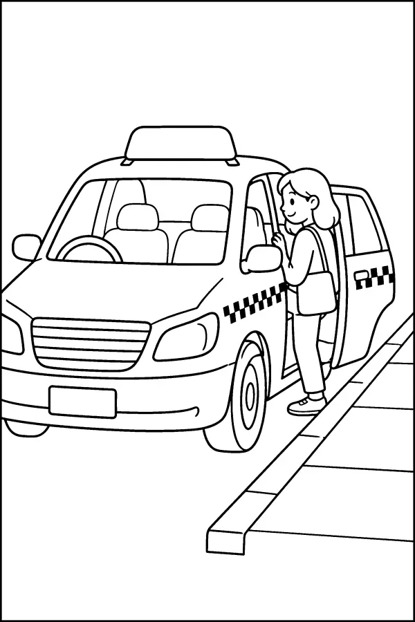 Coloriage d’un taxi voiture au bord du trottoir