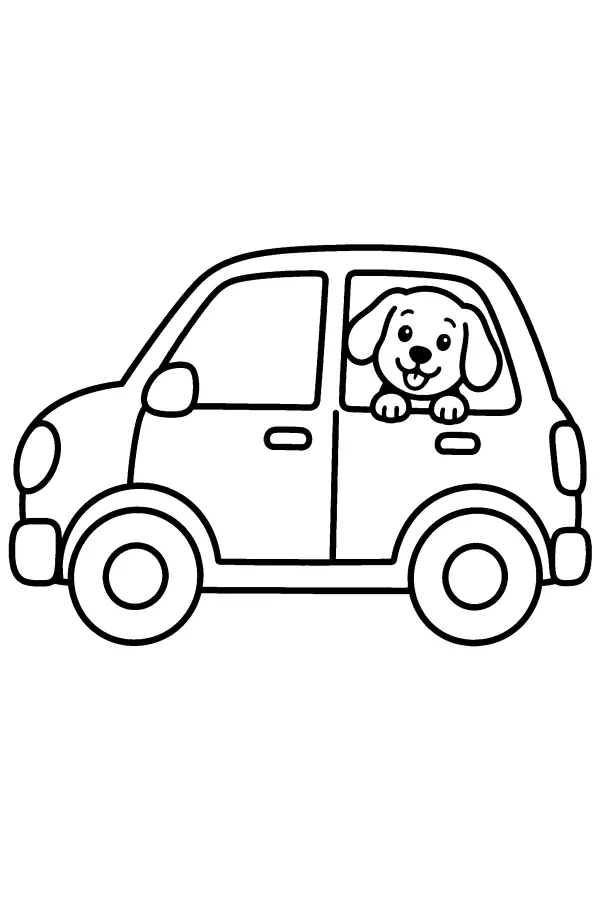 Coloriage d’une voiture avec un chien à la fenêtre