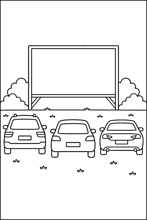 Dessin à colorier de voitures au parking du ciné-parc