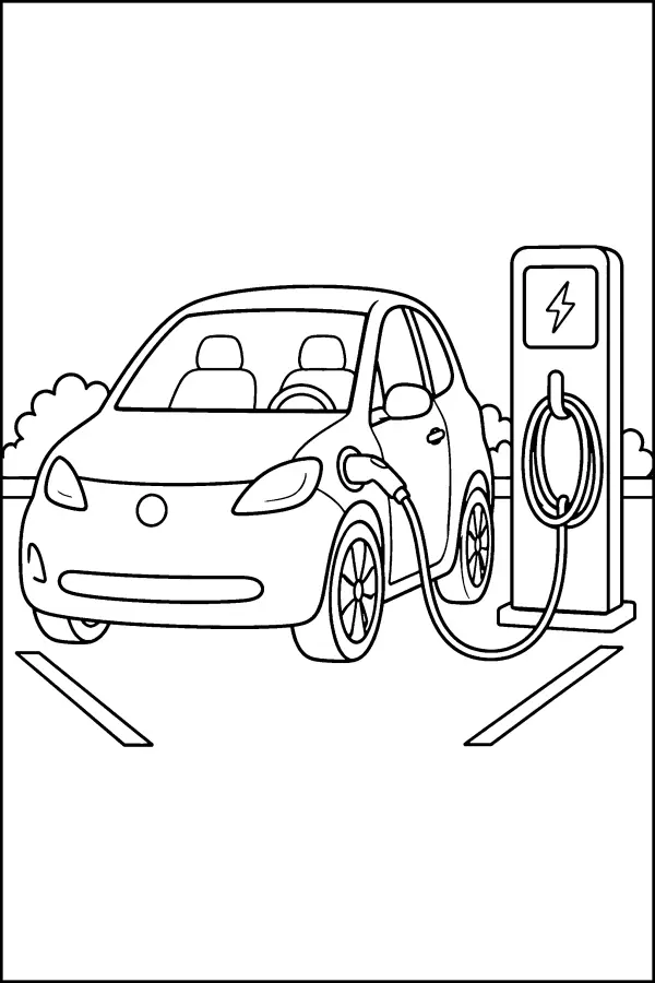 Dessin à colorier d’une voiture électrique en charge
