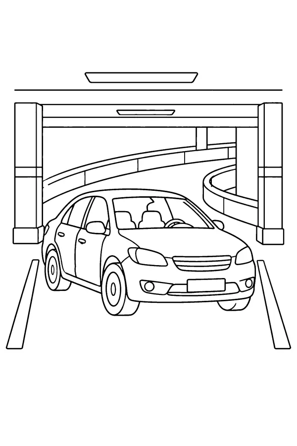 Coloriage d’une voiture garée dans un parking