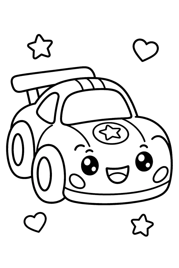 Dessin à colorier d’une petite voiture de course souriante
