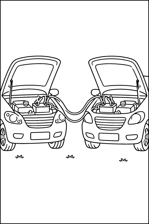 Coloriage de deux voitures reliées par des câbles