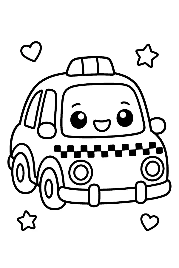 Coloriage facile d’un taxi kawaii souriant