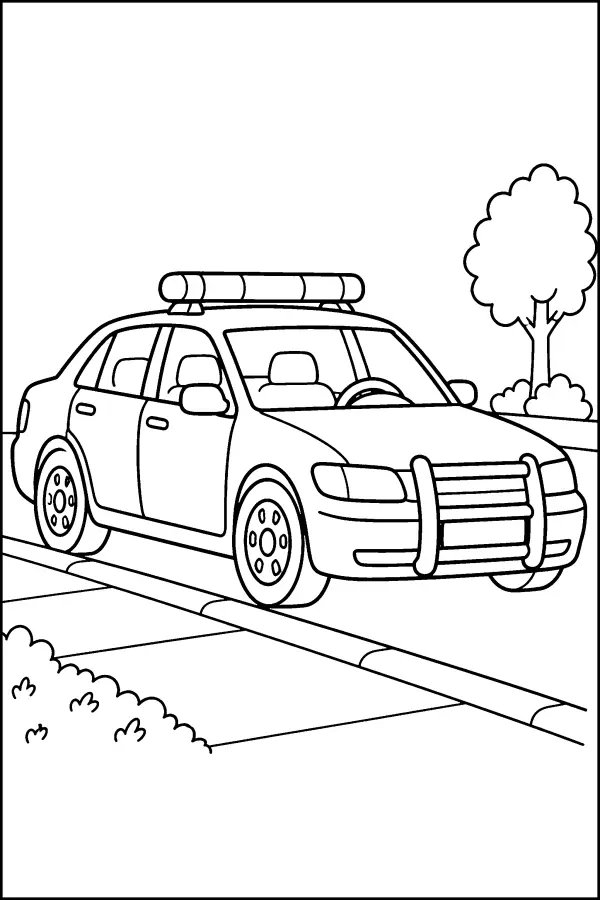 Coloriage d’une voiture de police garée au trottoir