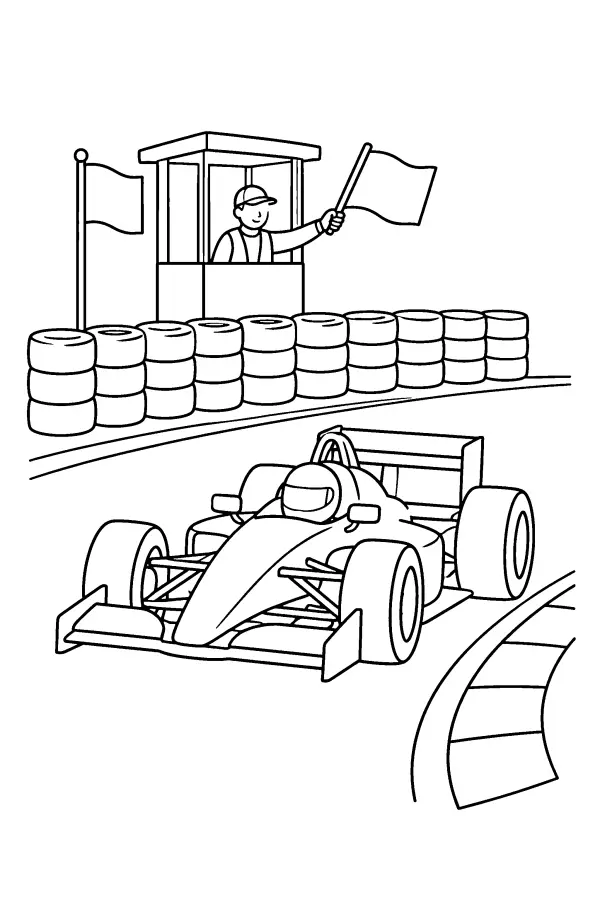 Dessin à colorier d’une voiture passant près d’un muret