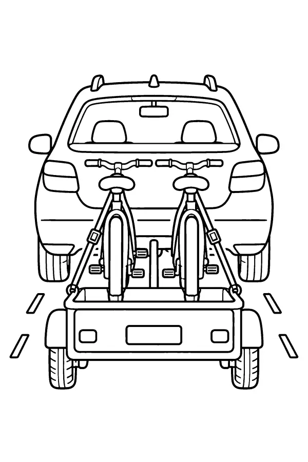 Coloriage d’une voiture tirant une remorque à vélos