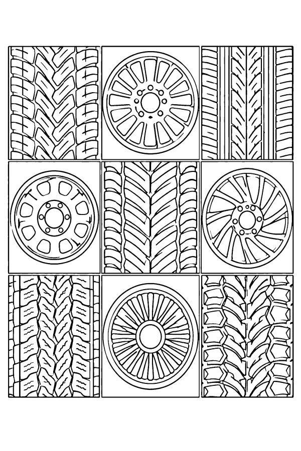 Dessin à colorier d’une grille de pneus de voiture