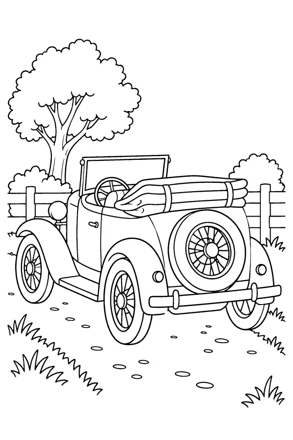 Dessin à colorier d’un roadster voiture vintage