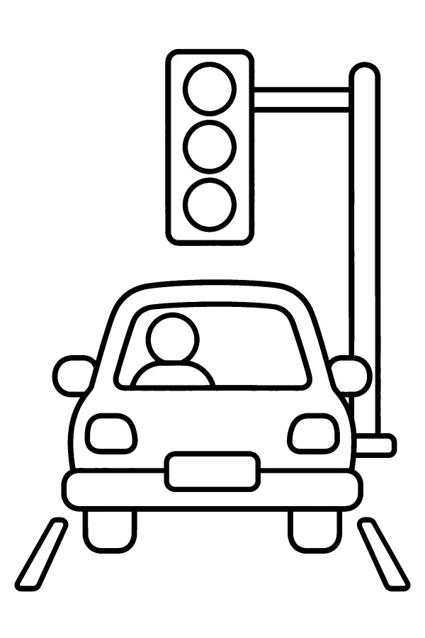 Dessin à colorier d’une voiture arrêtée au feu