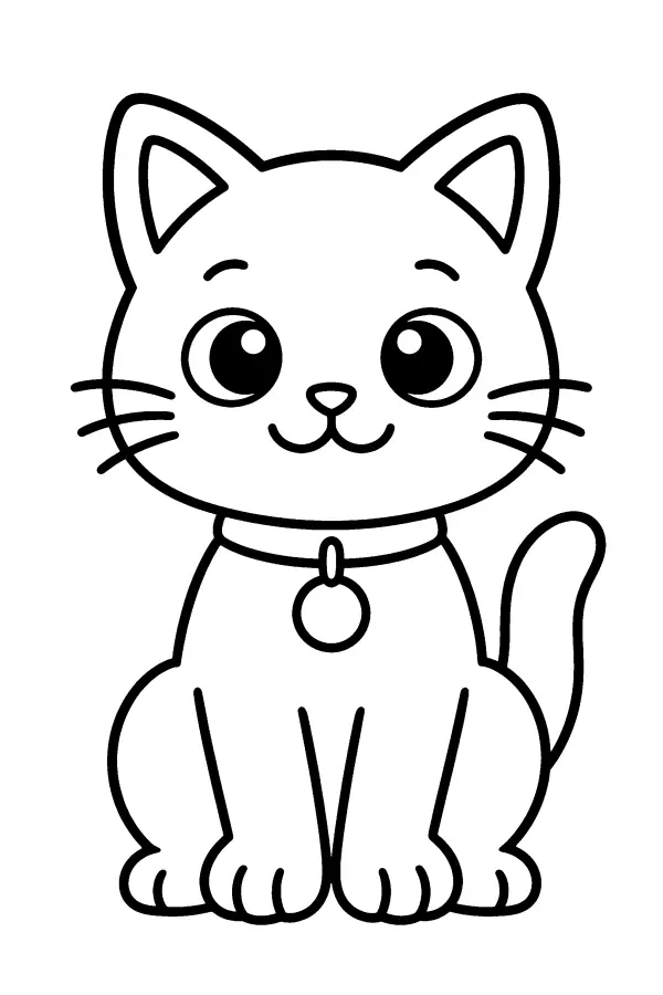 Dessin à colorier d’un chat assis portant un collier