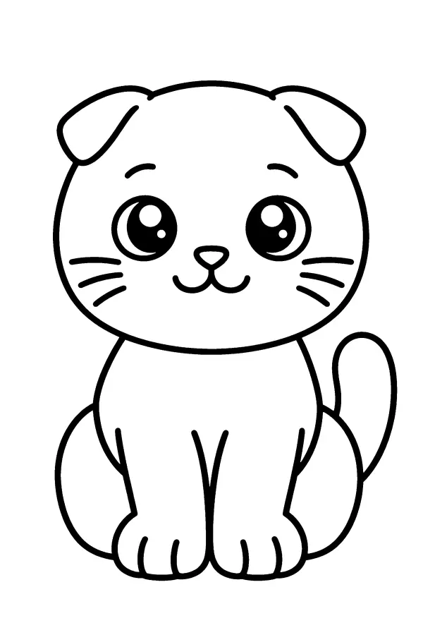 Coloriage facile d’un chat aux oreilles pliées
