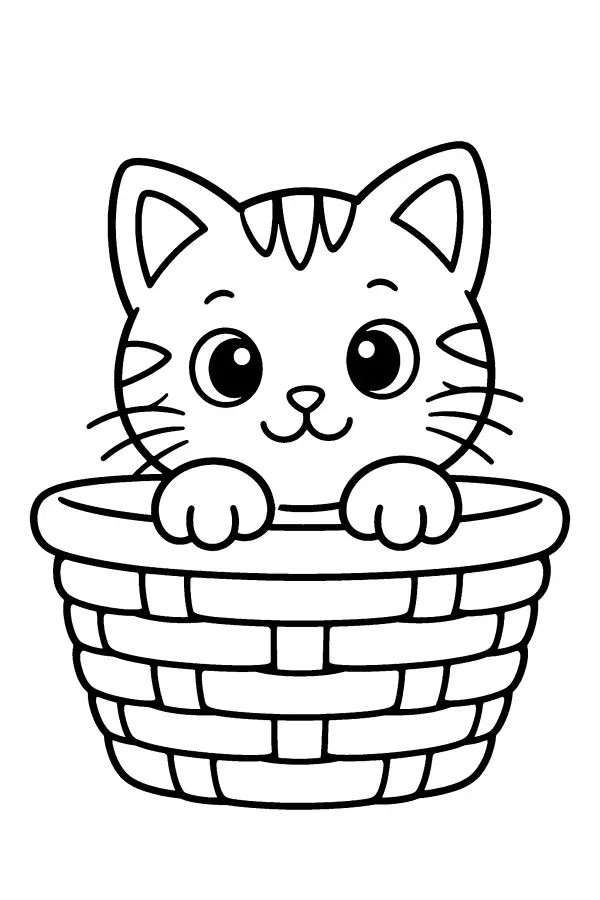 Coloriage facile d’un chaton dans un panier