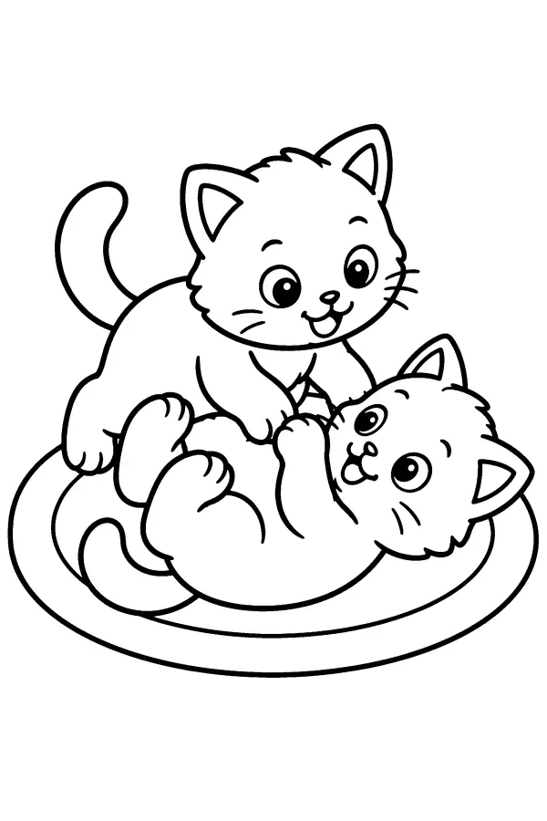 Dessin à colorier de deux chatons jouant sur un tapis