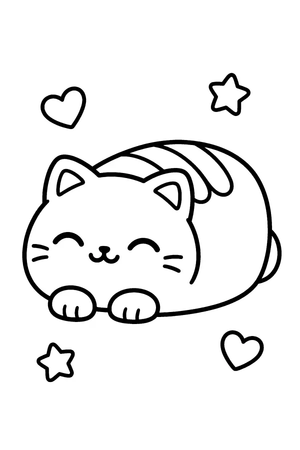 Dessin à colorier d’un chat en pain de mie rêvant