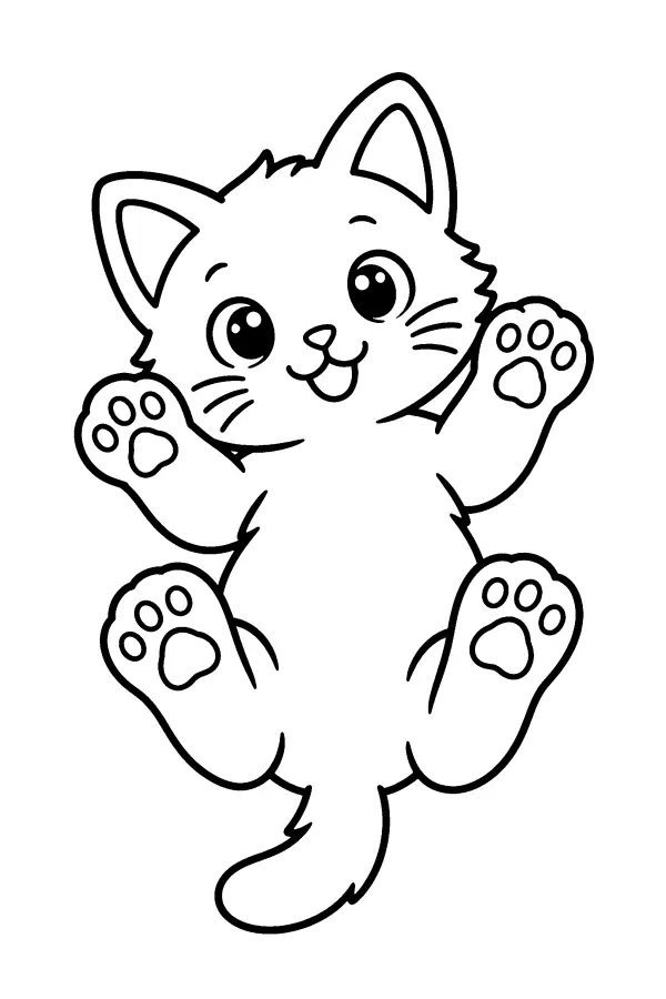 Coloriage facile d’un chaton joueur allongé sur le dos