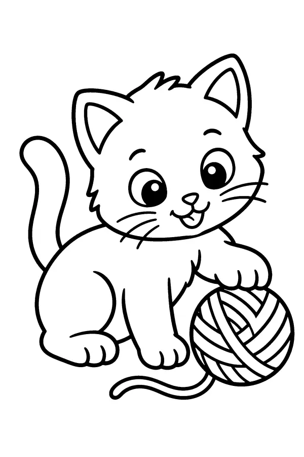 Coloriage d’un chaton avec une pelote de laine