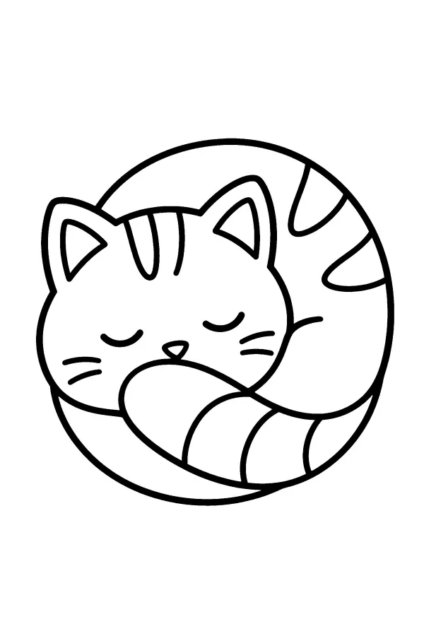 Dessin à colorier d’un chat endormi en boule
