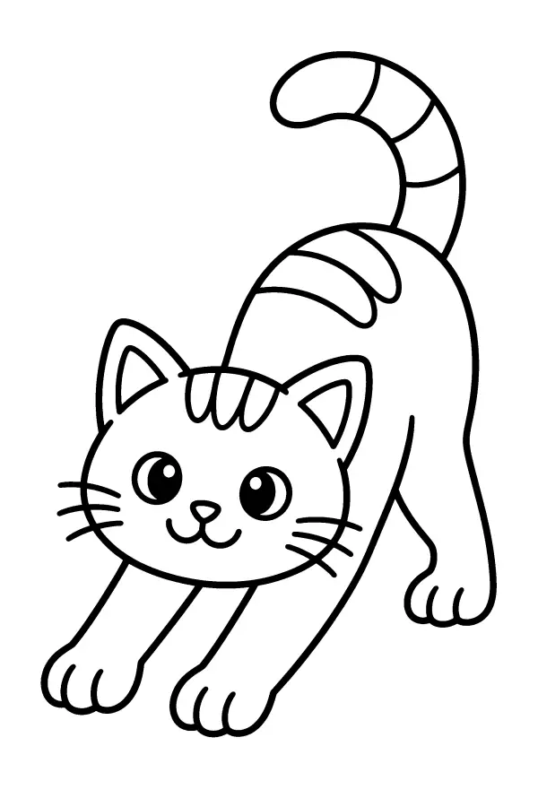 Coloriage facile d’un chat qui s’étire au sol