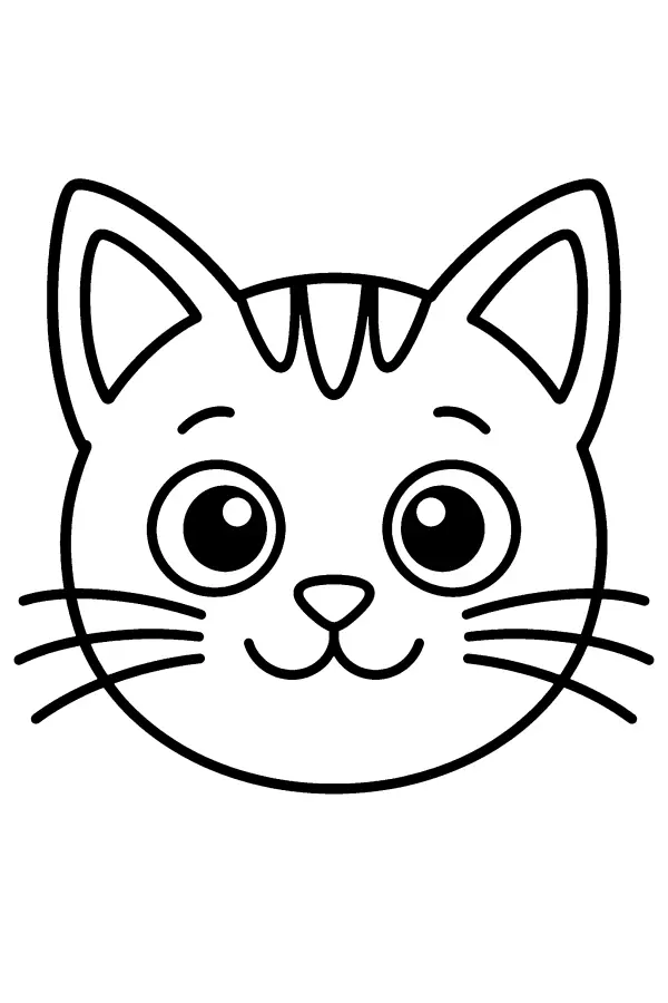 Coloriage de tête de chat aux grands yeux et moustaches