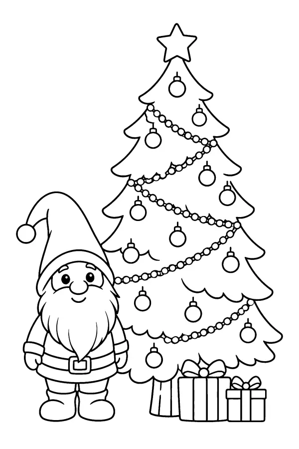 Gnome And Christmas Tree