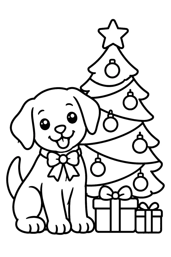 Puppy And Christmas Tree