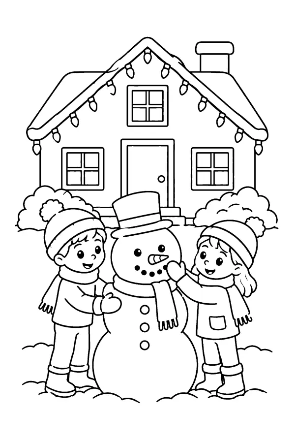 Children Build Snowman