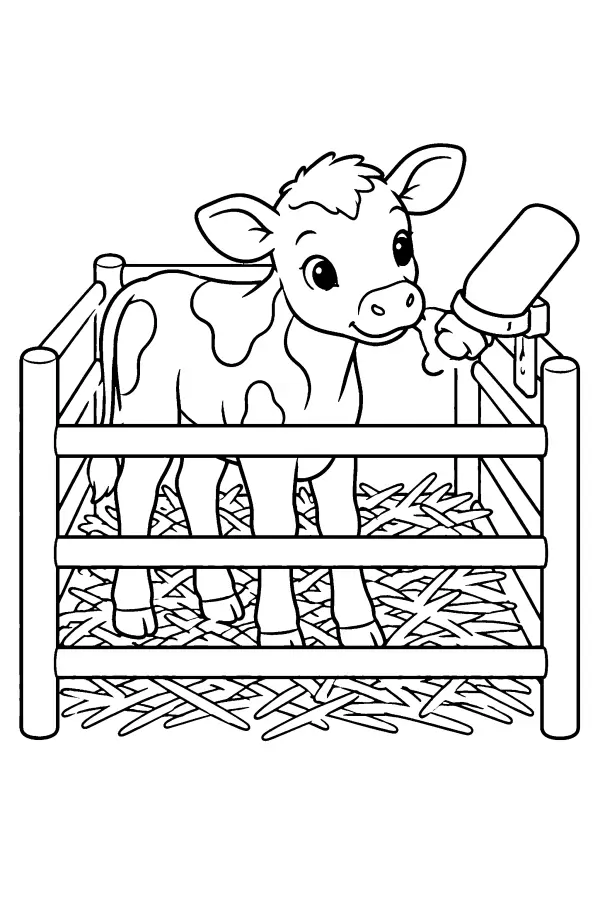 Calf In Straw Pen
