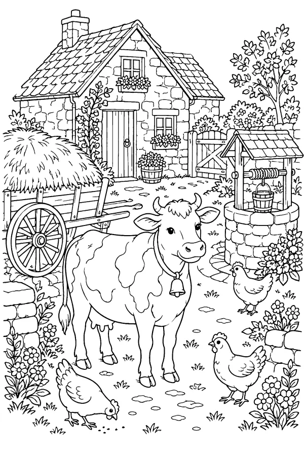 Cottage Farmyard Cow