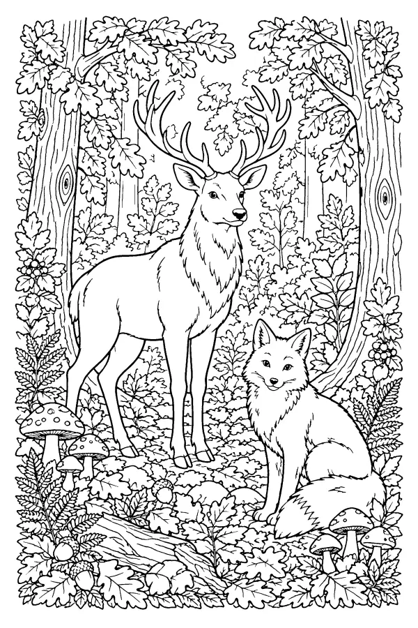 Autumn Stag And Fox