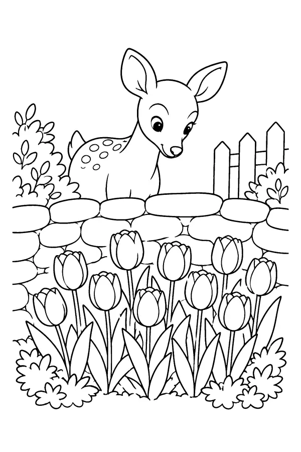 Deer Over Tulips