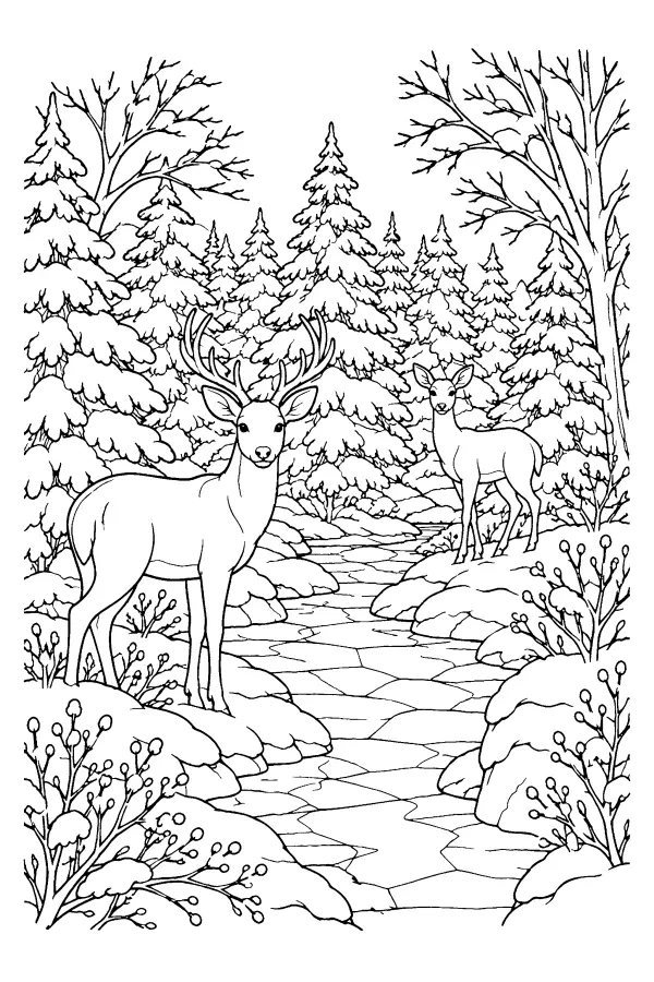 Winter Forest Deer