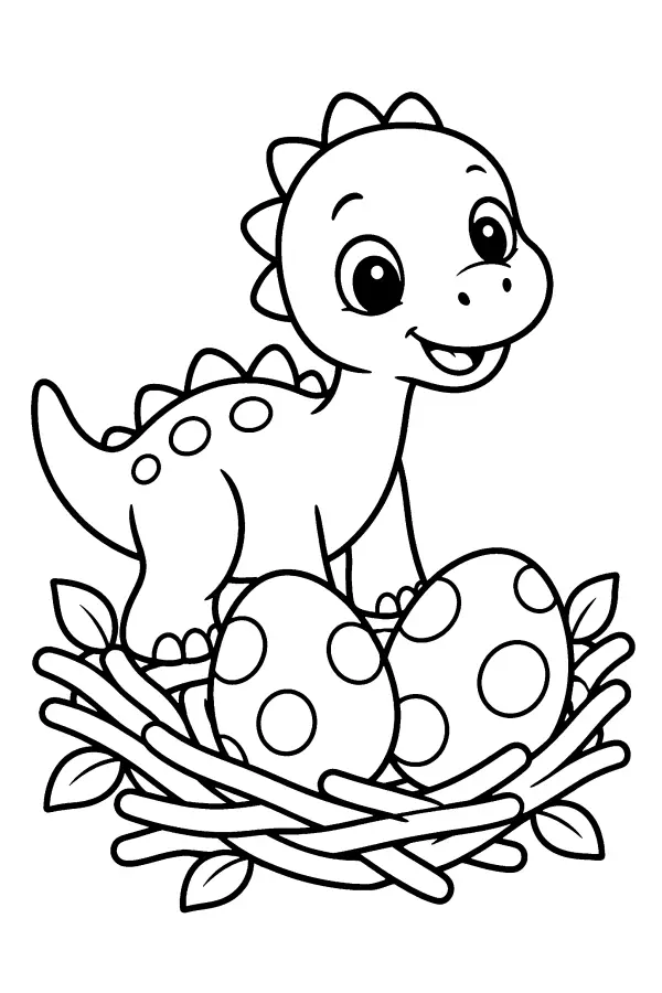 Dessin à colorier d’un bébé dinosaure dans son nid