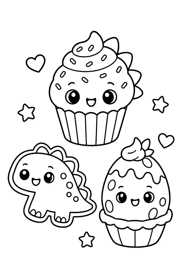 Coloriage de gourmandises en forme de dinosaure