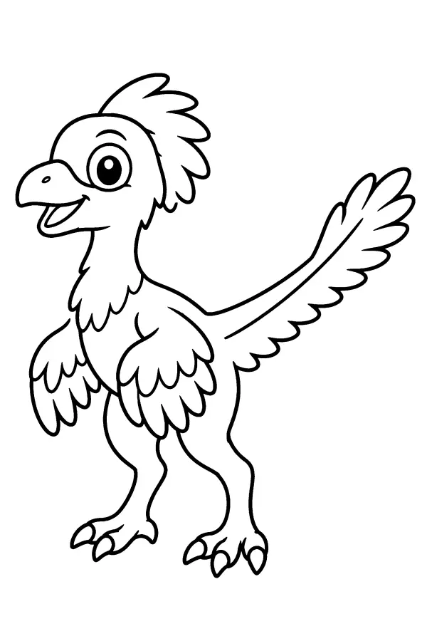 Dessin à colorier d’un dinosaure à plumes sur deux pattes