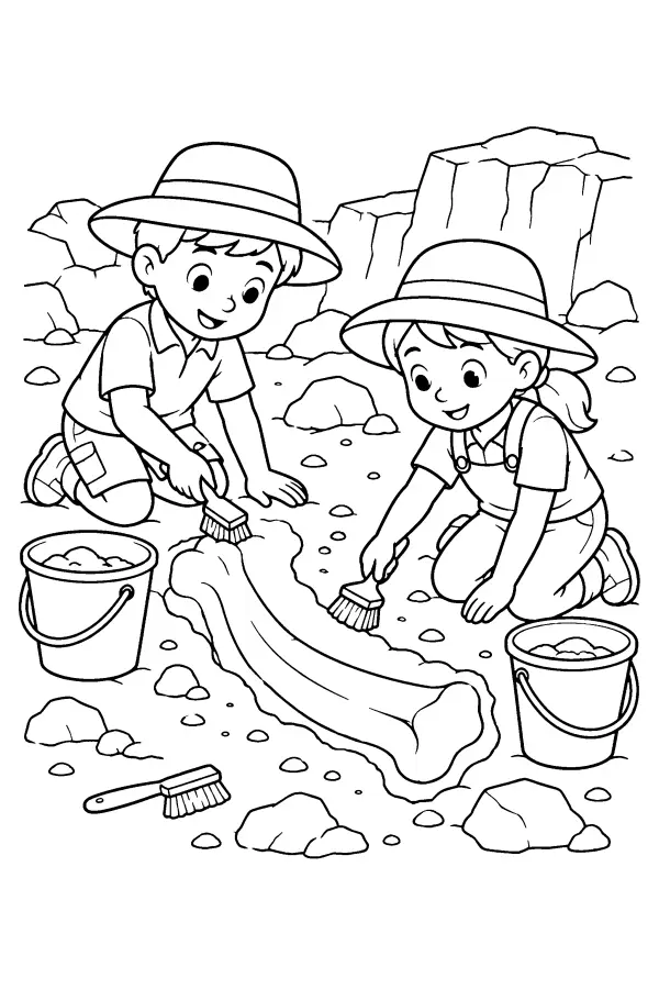 Coloriage de fouille de fossile de dinosaure en carrière