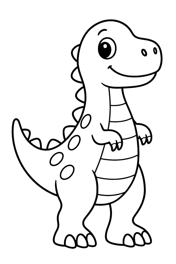 Coloriage facile d’un T-rex dinosaure souriant debout