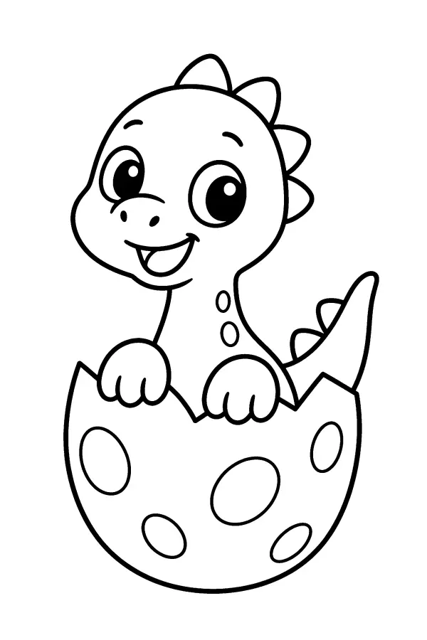 Coloriage facile d’un bébé dinosaure qui sort de l’œuf