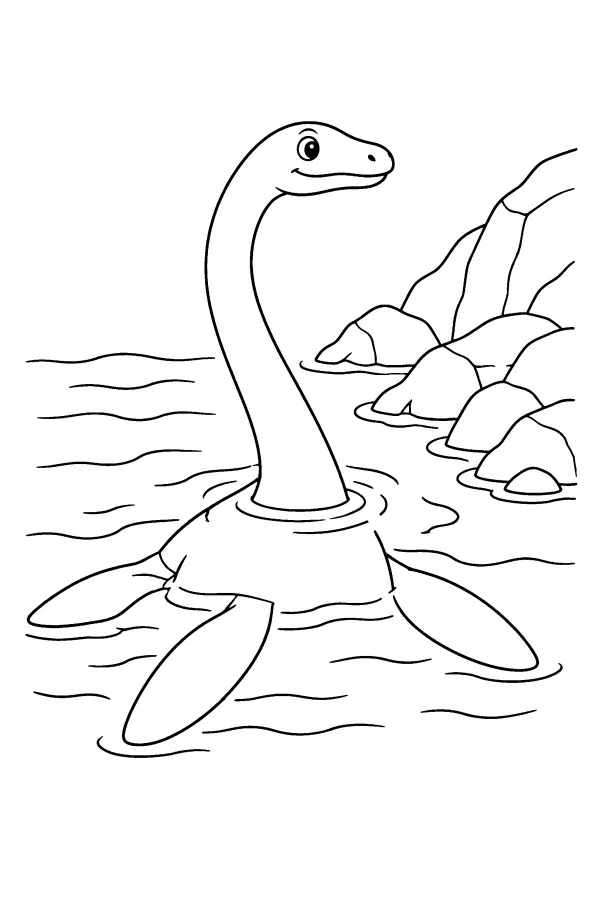 Dessin à colorier d’un reptile marin dinosaure à long cou