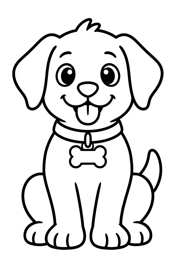 Dessin à colorier d’un chiot assis portant un collier