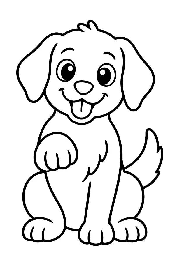 Coloriage facile d’un chiot souriant qui lève une patte