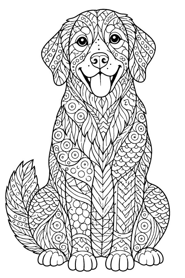 Coloriage détaillé d’un portrait de chien à motifs