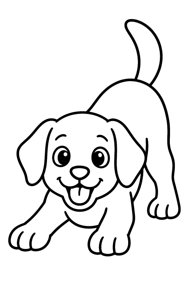 Coloriage facile d’un chiot en position de jeu