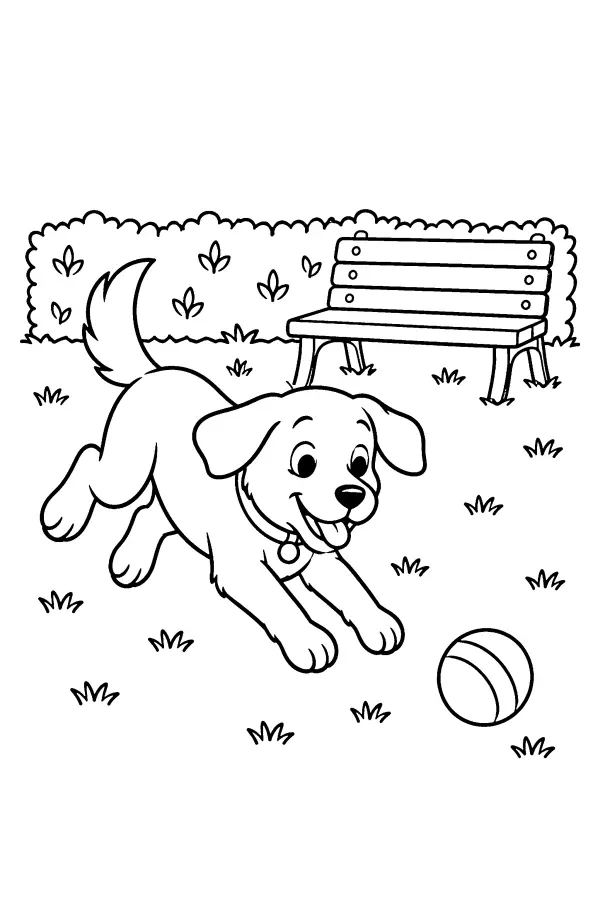 Dessin à colorier d’un chiot courant après une balle