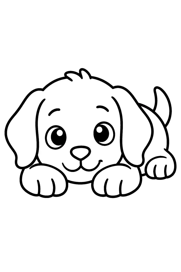 Coloriage facile d’un chiot allongé pattes tendues