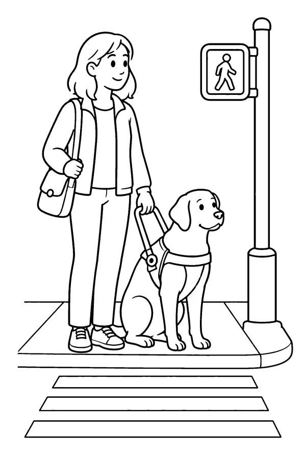 Coloriage d’un chien guide au passage piéton