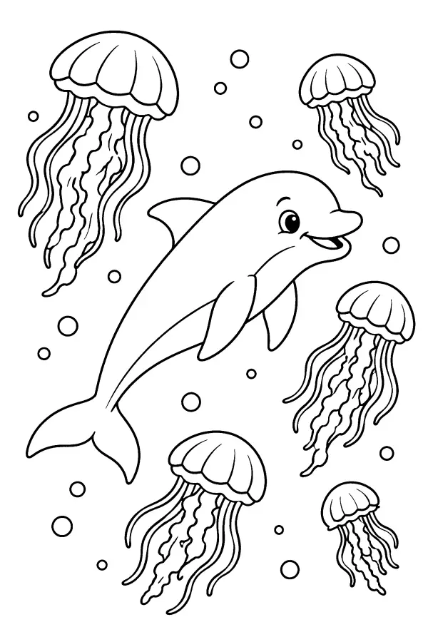 Dolphin Among Jellyfish