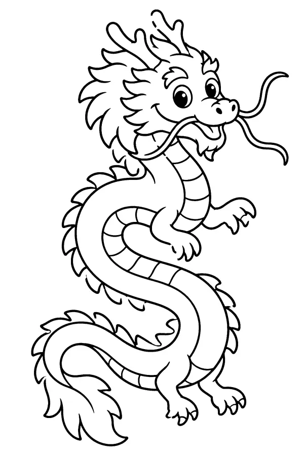 Dessin à colorier d’un long dragon enroulé