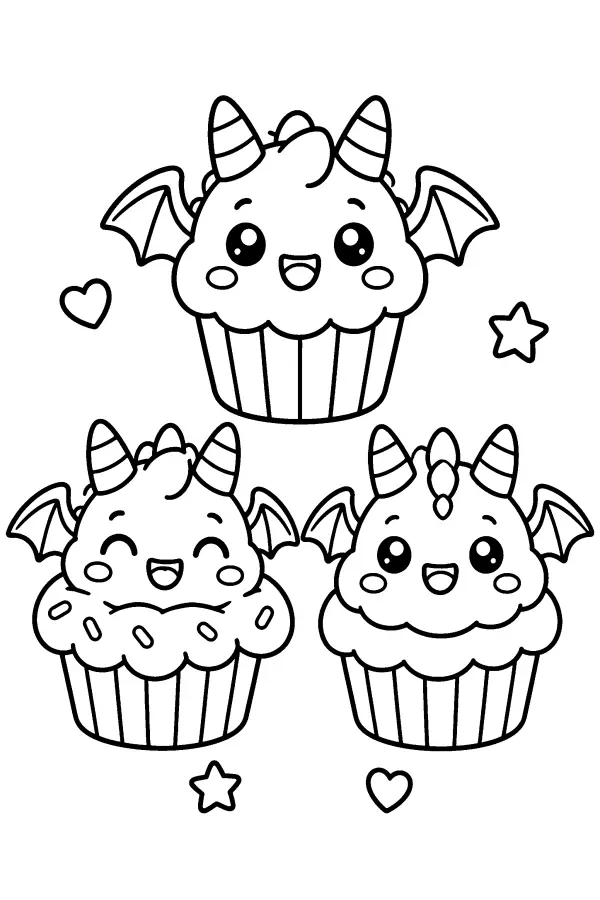 Dessin à colorier de cupcakes en forme de dragon